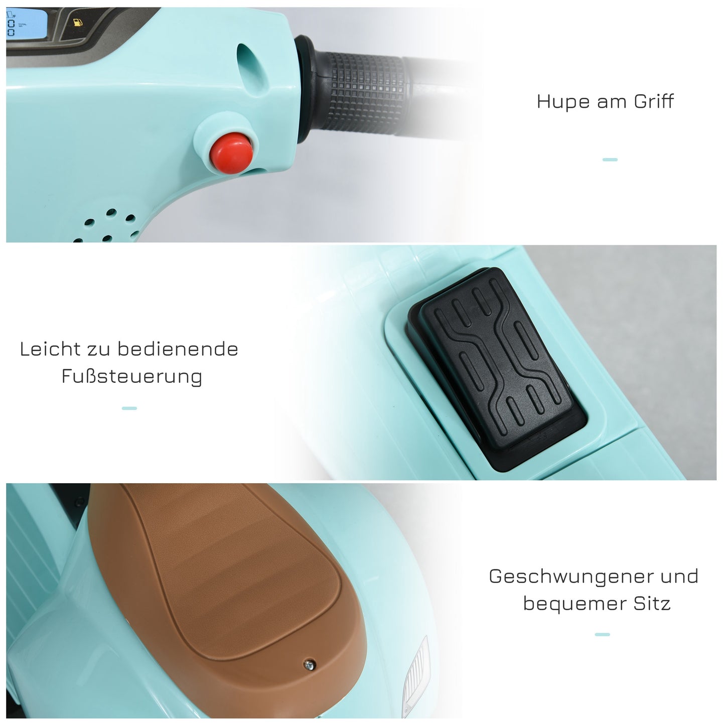 HOMCOM Elektro Kindermotorrad Vespa Elektromotorrad mit LED-Licht, Sound, Kinder Elektro Motorrad für Kinder von 18-36 Monate Grün