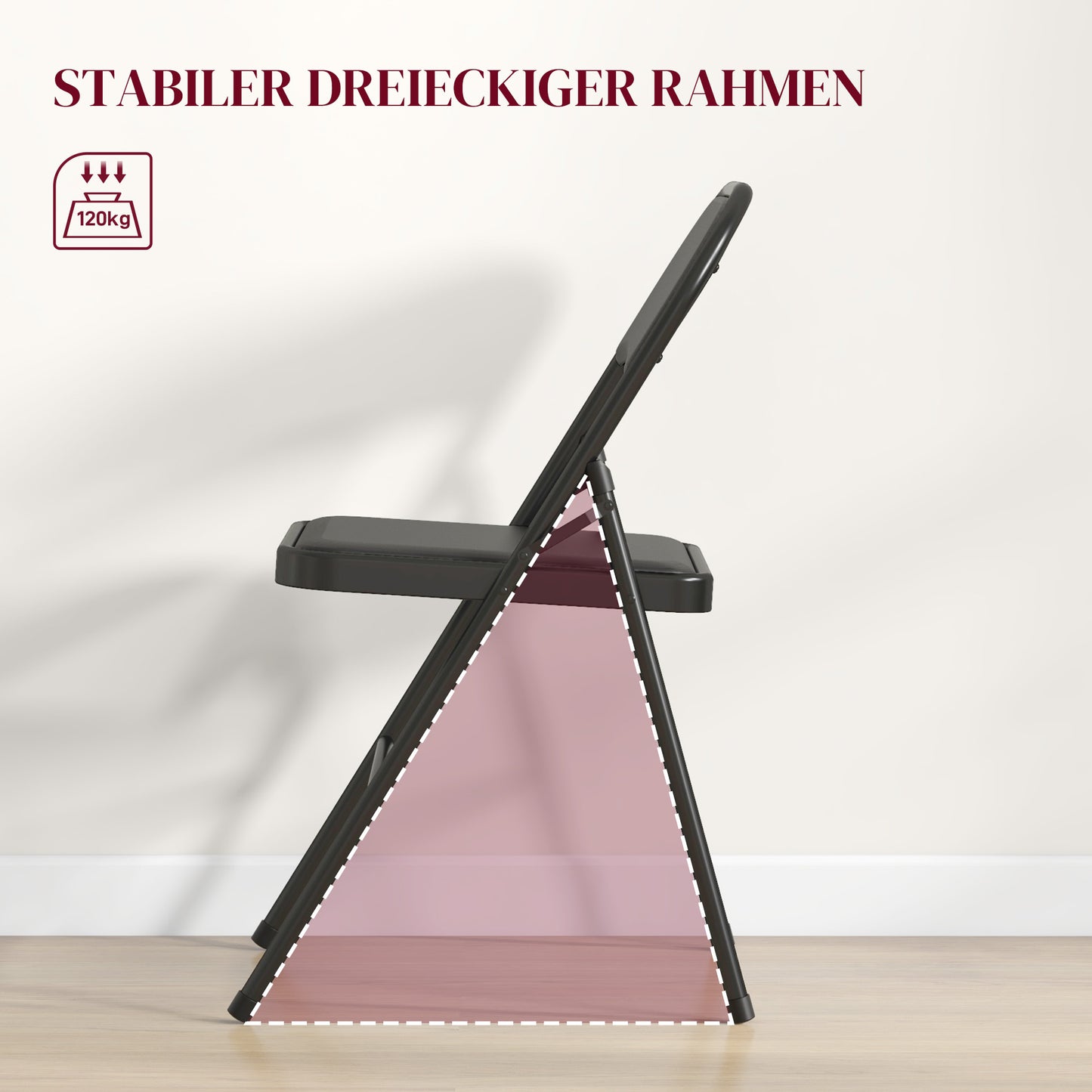 HOMCOM 4er-Set Klappstühle, Tragbare Bürostühle, Metallbeine, Faltstuhl für Büro, Empfang, Wartezimmer, Kunstleder, Schwarz