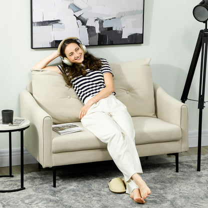 HOMCOM 2-Sitzer-Sofa mit Schaumstoff-Polsterung und Stoffbezug, für Wohnzimmer, Schlafzimmer, Metallrahmen, Cremeweiß