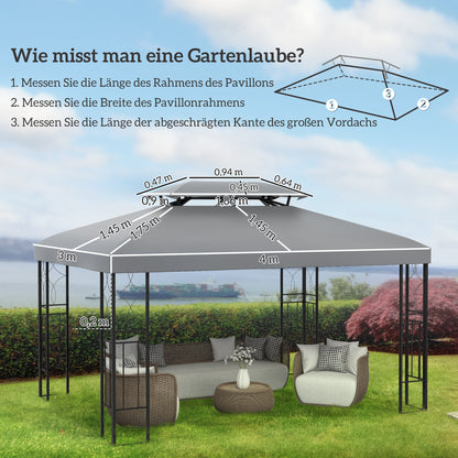 Outsunny Ersatzdach für Metallpavillon 3x4m wasserabweisend Pavillondach mit Doppeldach, Ersatzbezug für Gartenpavillon Partyzelt Gartenzelt Polyester Hellgrau