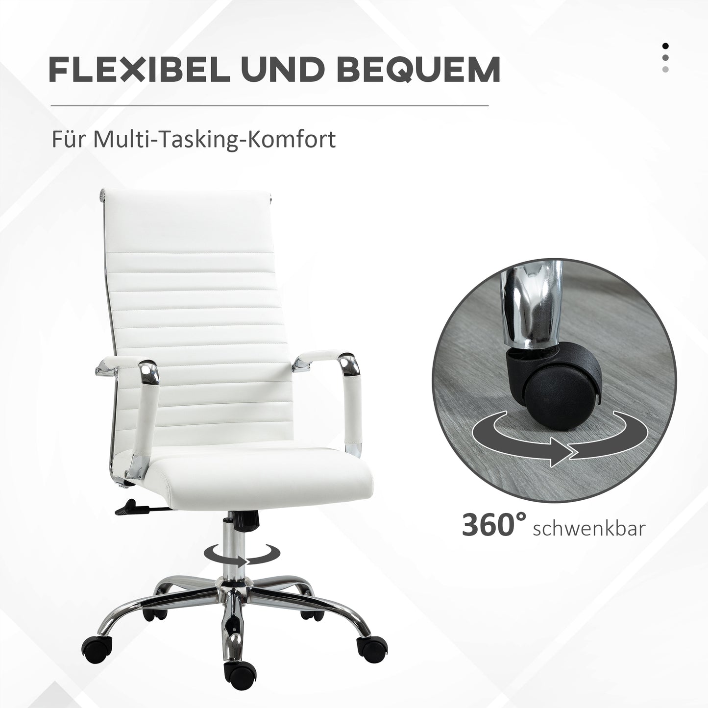 Vinsetto Bürostuhl ergonomisk Schreibtischstuhl med Wippfunktion Chefsessel höhenverstellbarer Drehstuhl gepolstert Konstledare Schaumstoff Weiß 54 x 62 x 104-114 cm