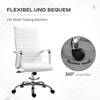 Vinsetto Bürostuhl ergonomisk Schreibtischstuhl med Wippfunktion Chefsessel höhenverstellbarer Drehstuhl gepolstert Konstledare Schaumstoff Weiß 54 x 62 x 104-114 cm