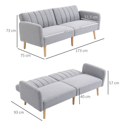 HOMCOM Schlafsofa, 2-Sitzer Stoffsofa, Sofa mit Schlaffunktion, leinenartiges Polyester, Kautschukholz, 173 x 75 x 73 cm, Grau