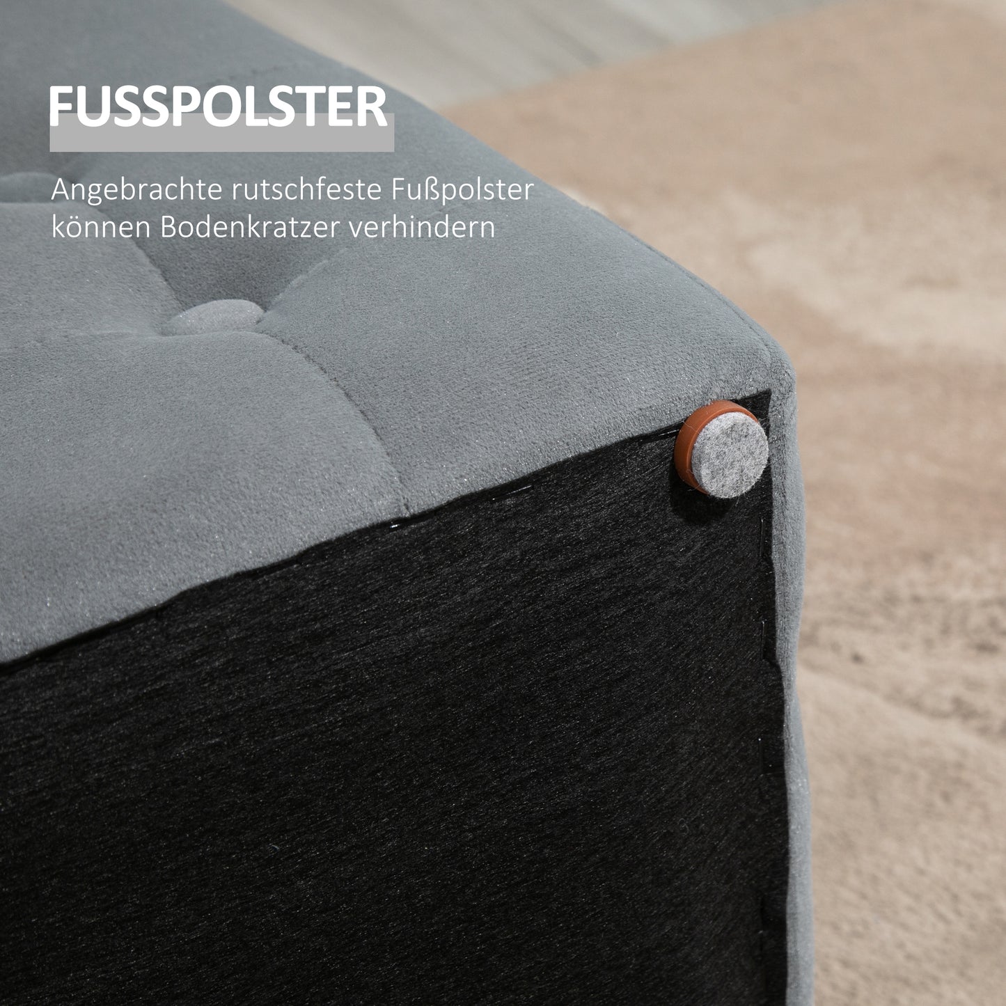 HOMCOM 3-teiliges Set mit Stauraum, 2 x Sitzhocker, Polster-Sitztruhe, Fußhocker, Aufbewahrungsbox, Fußablage, belastbar bis 130 kg, Mikrofaserstoff, Schaumstoff, 75 x 40 x 42 cm, Hellgrau