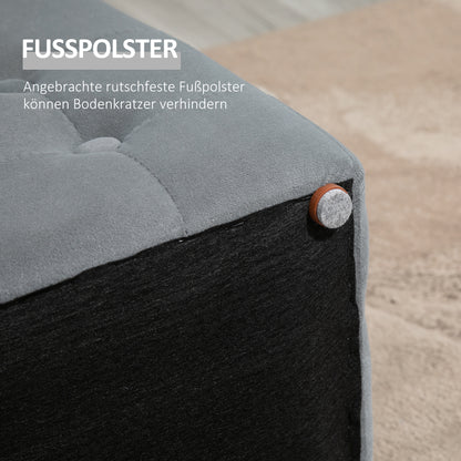 HOMCOM 3-teiliges Set mit Stauraum, 2 x Sitzhocker, Polster-Sitztruhe, Fußhocker, Aufbewahrungsbox, Fußablage, belastbar bis 130 kg, Mikrofaserstoff, Schaumstoff, 75 x 40 x 42 cm, Hellgrau