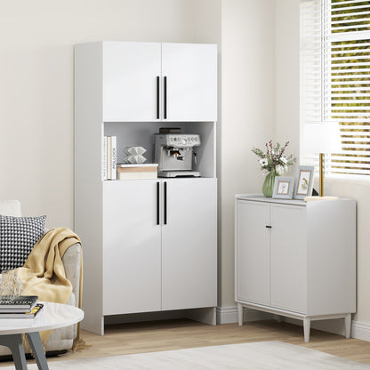 HOMCOM Küchenschrank, Vorratsschrank für Küche, Wohnzimmer, Esszimmer, Schränke, Regale, Mikrowellenablage, Spanplatte, Weiß