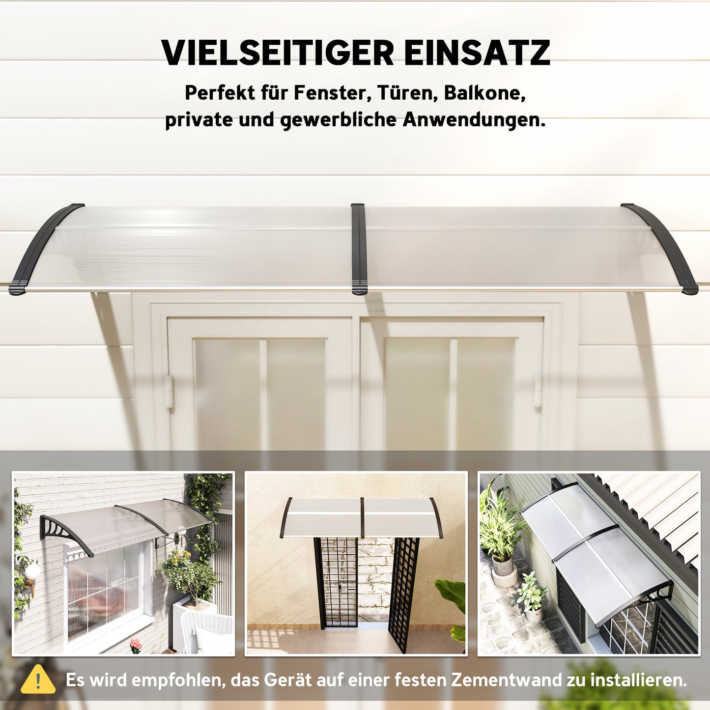 Outsunny Pultvordach Vordach für Haustür 75x195x23 cm Überdachung 5mm Polykarbonat Sonnenskydd Regenskydd für draußen Alu Transparent