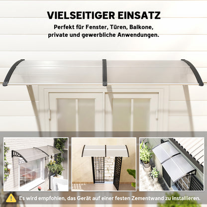 Outsunny Pultvordach Vordach für Haustür 75x195x23 cm Überdachung 5mm Polykarbonat Sonnenskydd Regenskydd für draußen Alu Transparent
