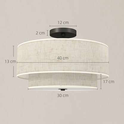 HOMCOM Deckenlampe, Hängeleuchte mit doppelten Schirmen in Leinenoptik, Cremeweiß