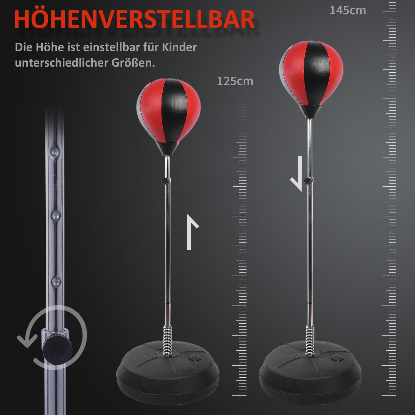 HOMCOM Punchingball Set Standbox Training Set 125/131/138/145cm höhenverstellbar mit 1 paar Handschuhe 1 Pump Geeignet für Profis und Anfänger Rot