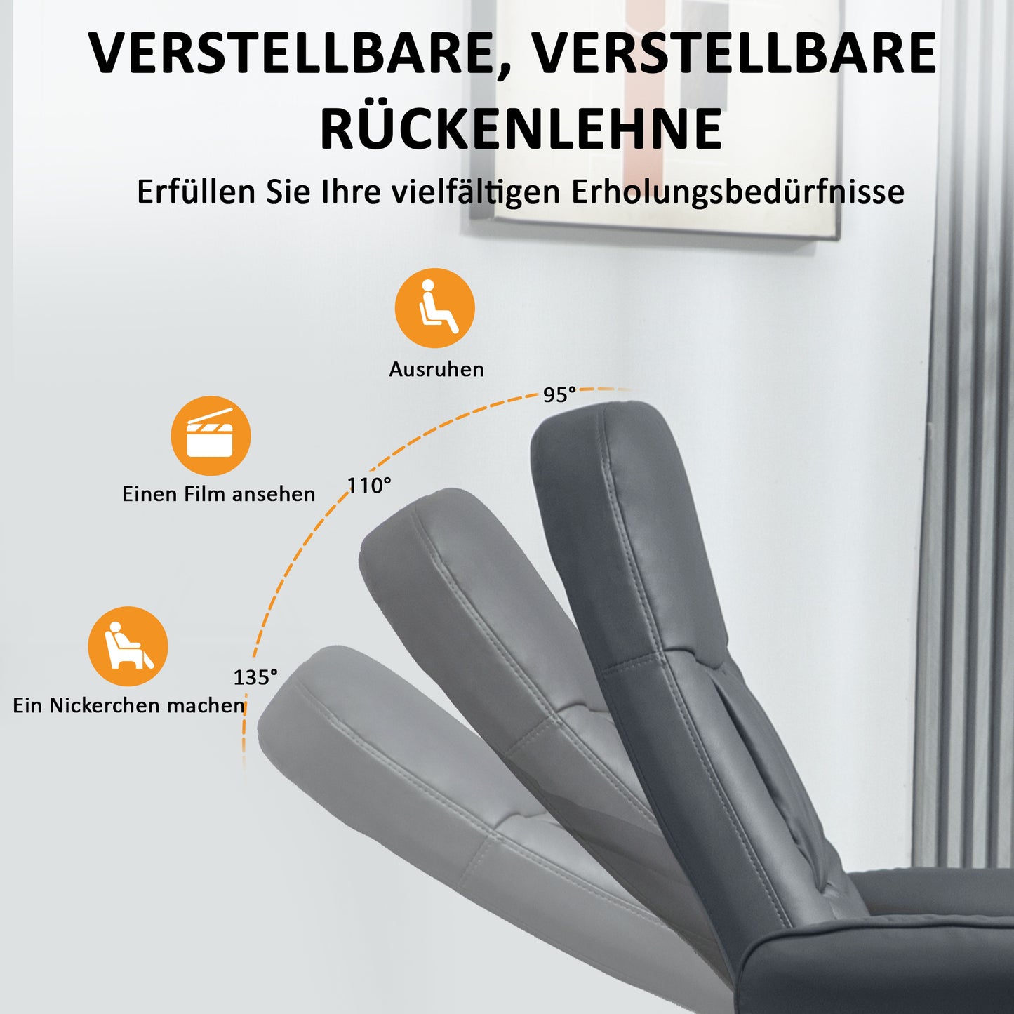 HOMCOM Massagesessel mit Fußhocker, Ergonomischer Stuhl mit 10 Vibrationspunkten, Kunstleder, 76 x 81 x 105 cm, Dunkelgrau