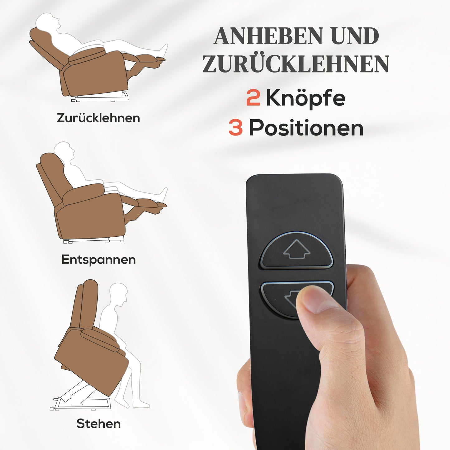 HOMCOM Relaxsessel mit Aufstehhilfe, elektrisch, 90x75x100cm, Braun