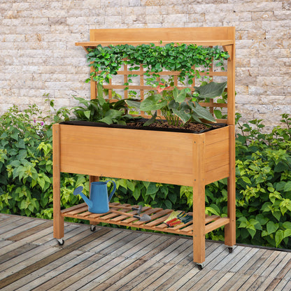 Outsunny Hochbeet Pflanztisch Blumentisch Arbeitstisch Gärtnertisch Gewächshaus Holzpflanztisch für Garten Balkon, 105 x 40 x 135 cm, Tanne, nicht gewebter Stoff, Braun
