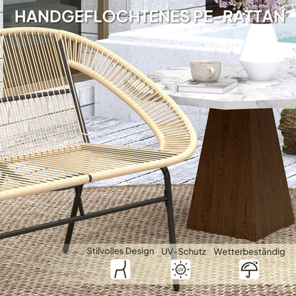 Outsunny 2-Sitzer Gartenbank Polyrattan, wetterfest Sitzbank im Rattanflecht-Design, UV-Beständig 260kg belast Khaki