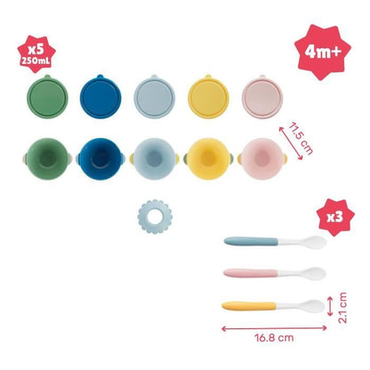 Badabulle Set of 5 non-slip bowls 330ml and 3 soft spoons