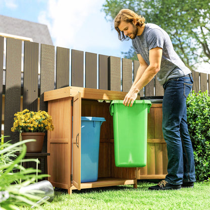 Outsunny Gartenschrank Tannenholz, Geräteschuppen wetterfest 74x43x88cm, Gerätehaus mit Doppeltür, 2 Fächern, Geräteschrank, Gartenhaus Werkzeugschrank Gartenschuppen für Garten, Terrasse, Natur