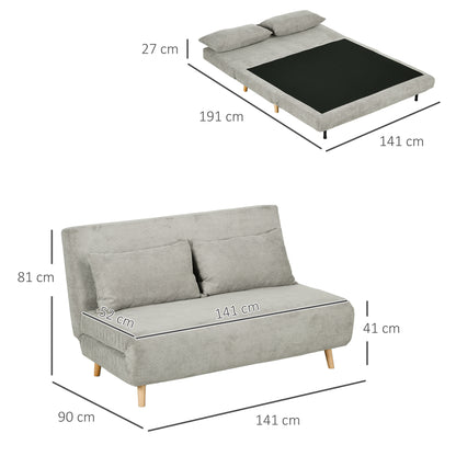 HOMCOM Schlafsofa, Gästebett, 3-fach verstellbare Rückenlehne, Leinenoptik, bis 120 kg, 141 x 90 x 81 cm, Grau