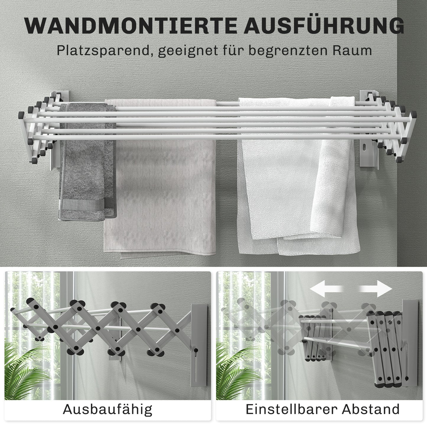 HOMCOM Handtuchhalter, Aluminium, verstellbar, für Innen- und Außenbereich, Silber