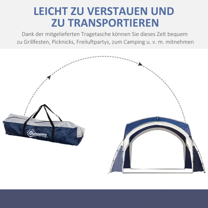 Outsunny Kuppelzelt für 6-8 Personen, Pavillon, Schutz vor Sonne und Nieselregen, 3,5 x 3,5 x 2,22 m, Blau