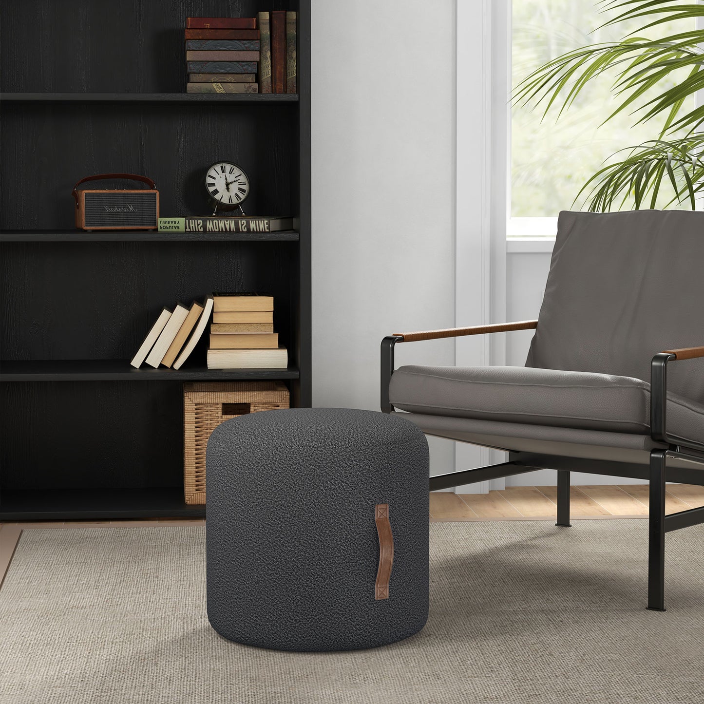 HOMCOM Hocker, Fußhocker in einem modernen Design, Dunkelgrau + Braun