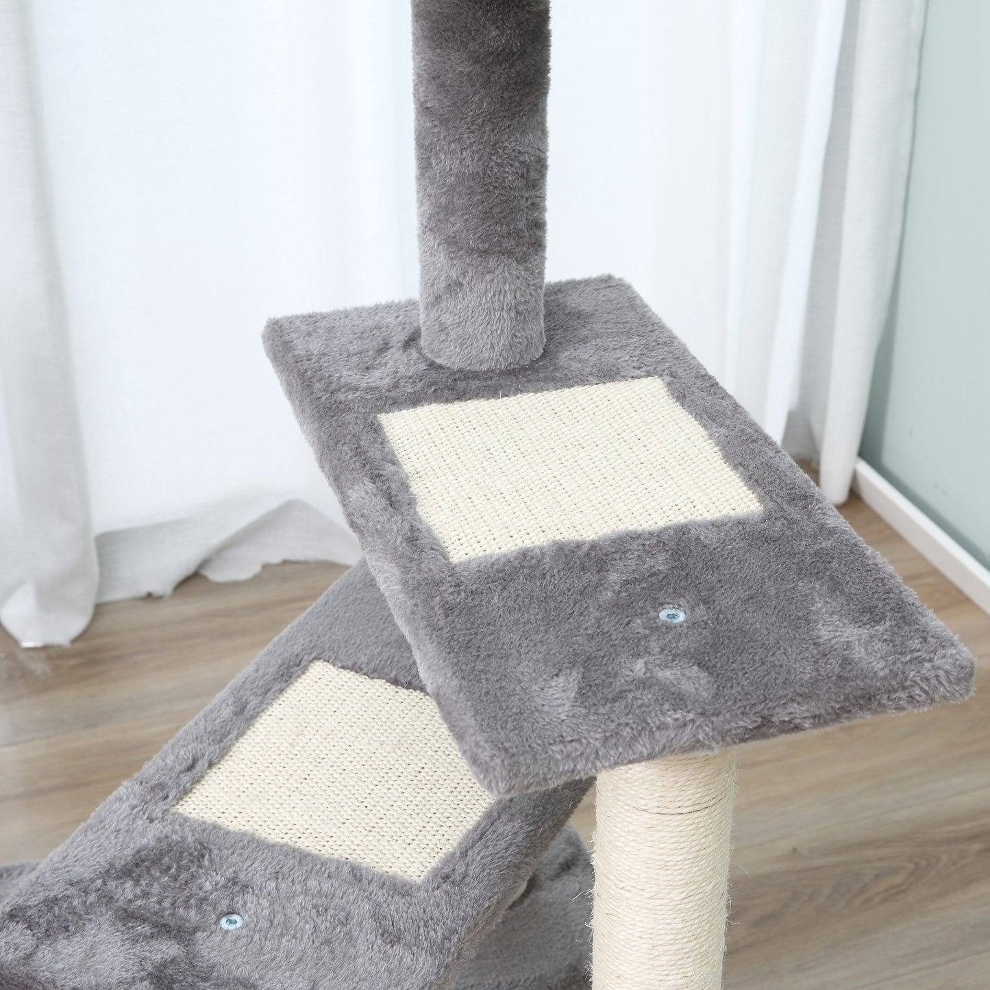 PawHut Kletterbaum Katzenbaum Spielbaum Katzenkratzbaum Treppe 5 Schichte Beige Grau 48,5 x 48,5 x 100 cm (LxBxH)