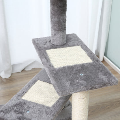 PawHut Kletterbaum Katzenbaum Spielbaum Katzenkratzbaum Treppe 5 Schichte Beige Grau 48,5 x 48,5 x 100 cm (LxBxH)