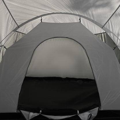 Outsunny Campingzelt für 6-9 Personen, 4 Räume, Vorzelt, wasserdicht, 615x 615x225cm, Grau