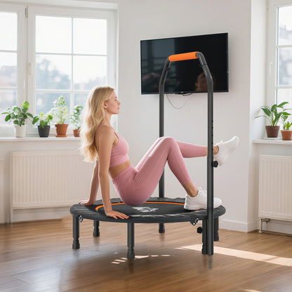 HOMCOM Fitnesstrampolin, klappbar, verstellbarer Haltegriff, Ø102 x 123H cm, bis 100 kg, Schwarz