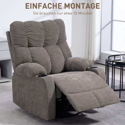 HOMCOM Relaxsessel mit Fußstütze, Loungesessel modern, drehbar, bis 150 kg, Stahlrahmen, 88x96x108cm, Hellbraun