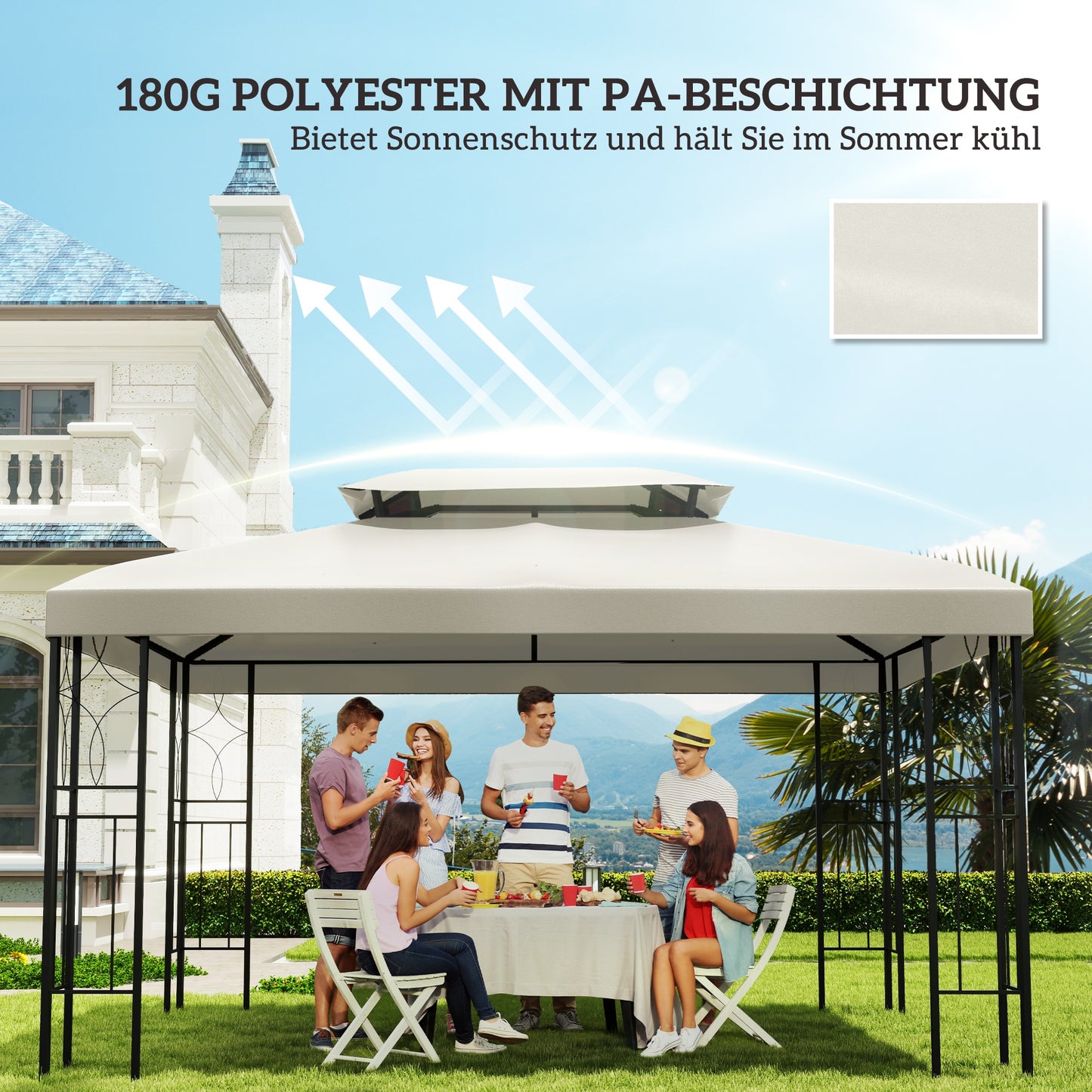 Outsunny Ersatzdach für Metallpavillon 3x4m wasserabweisend Pavillondach mit Doppeldach, Ersatzbezug für Gartenpavillon Partyzelt Gartenzelt Polyester Cremeweiß
