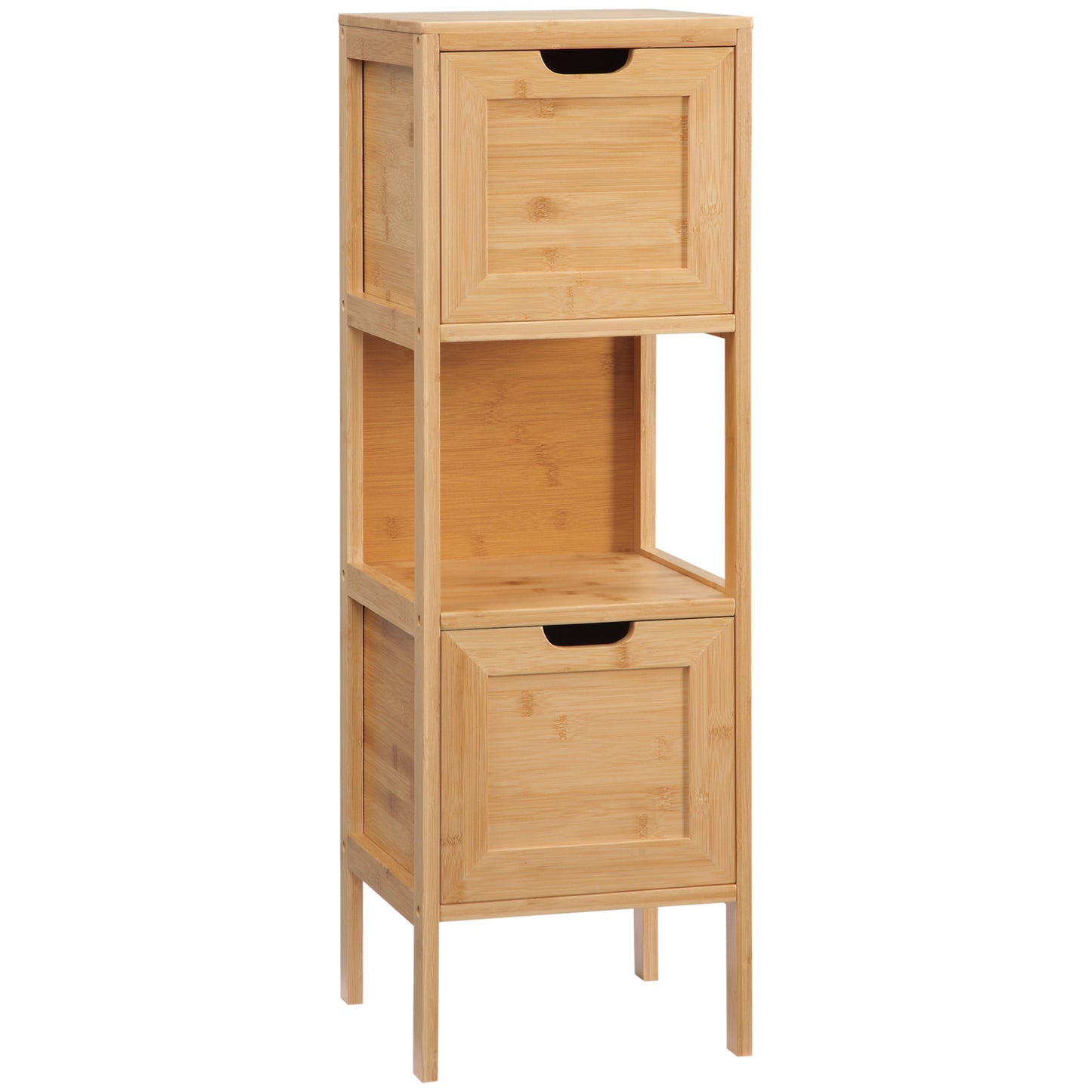 kleankin Badezimmerschrank aus Bambus, 1 Regal, 2 Schubladen, 30 cm x 30 cm x 90 cm; Natur