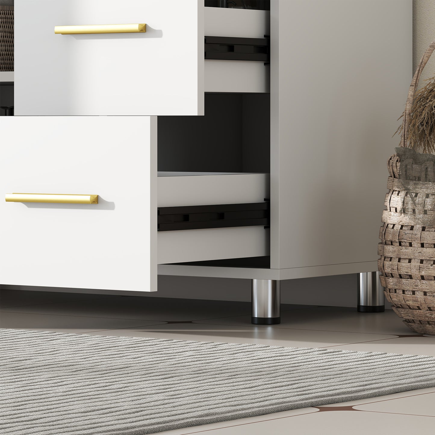 HOMCOM Badezimmer-Unterschrank, 3-stufiges Design, MDF, Spanplatte, Weiß