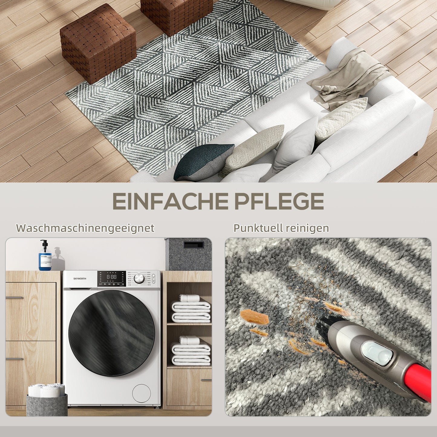 HOMCOM Teppich Wohnzimmerteppich im Modern Stil, waschbar Flächenteppich 150 x 80 cm Dunkelgrau