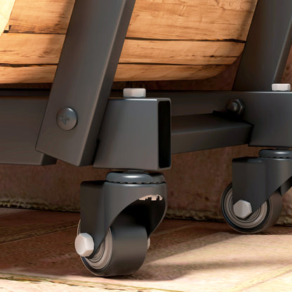 Outsunny Feuerholzgestell, trapezförmiges Design, pulverbeschichteter Metall, mobil mit Rollen, 79 x 30 x 81 cm, Schwarz