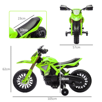 AIYAPLAY Elektro-Motorrad für Kinder, 6V Batterie-Antrieb, Stützräder, Hupe, Startgeräusch, 3-8 Jahre, Grün