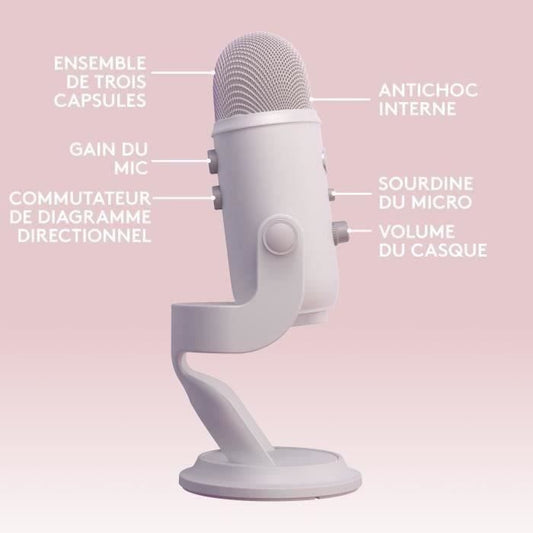 USB microphone - Blue Yeti Premium - For recording, streaming, gaming, podcast on PC or Mac - White White Mist