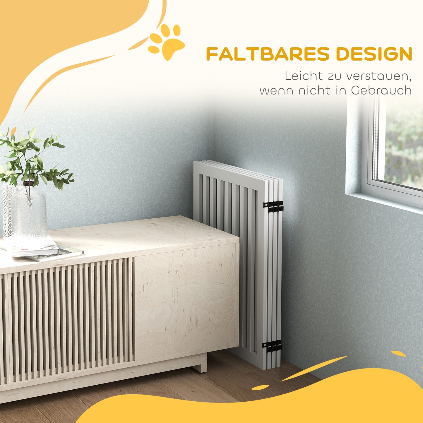 PawHut Haustiergitter, Treppenschutzgitter, Schutzgitter, 4 Teile, faltbar, Weiß