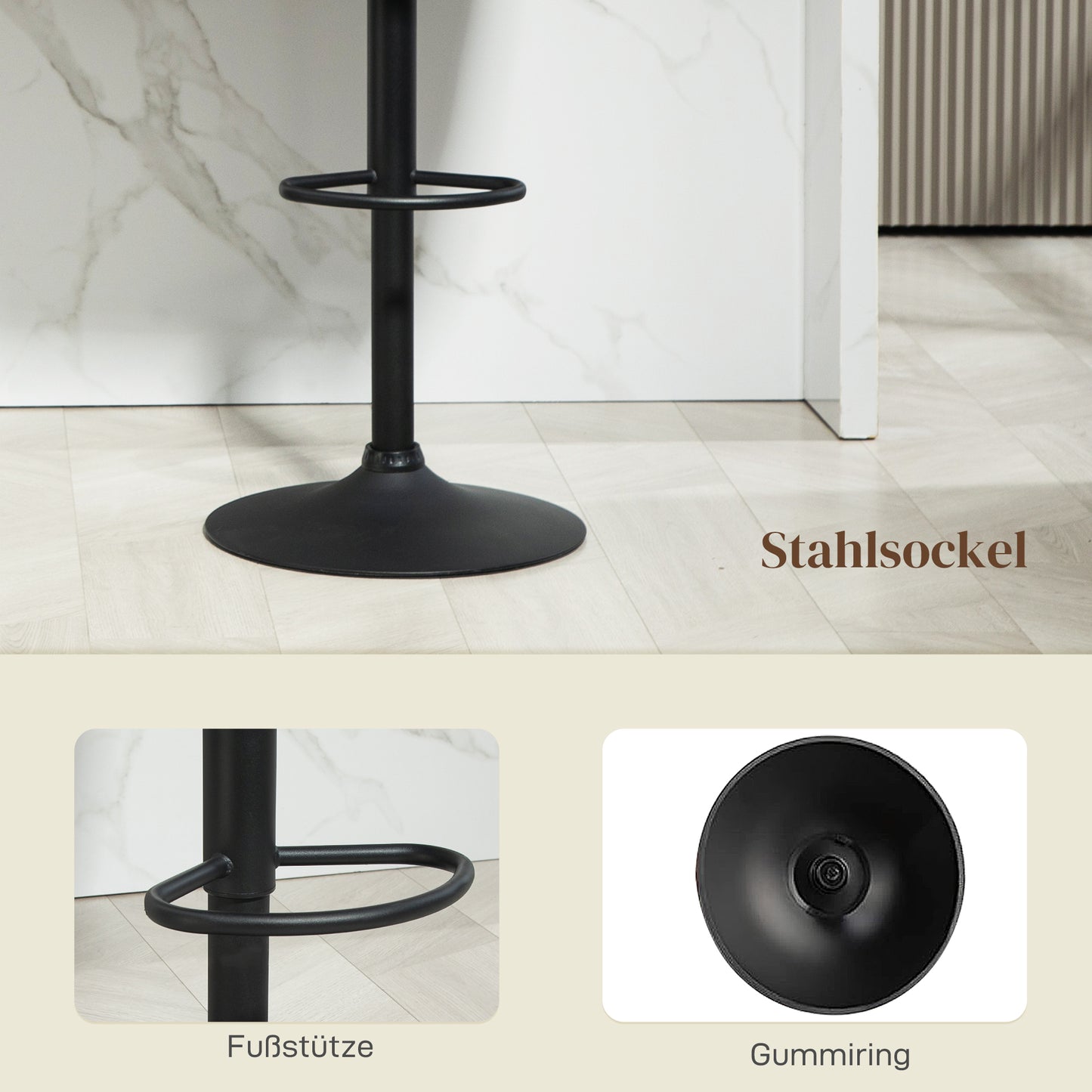 HOMCOM Barhocker 2er-Set, Schalenrücken, höhenverstellbar, Fußstütze, für Küche oder Esszimmer, Metallbasis, Dunkelgrau