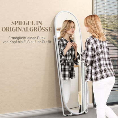 HOMCOM Ganzkörperspiegel, ovale Form, freistehend, Metallrahmen, 40x160cm, Farbe: Weiß