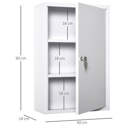 kleankin Medizinschrank Arzneischrank zur Medikamenten-Aufbewahrung, Abschließbar Medikamentenschrank Metall mit 3 Fächern Erste-Hilfe-Schrank, 40 x 18 x 60 cm, Weiß