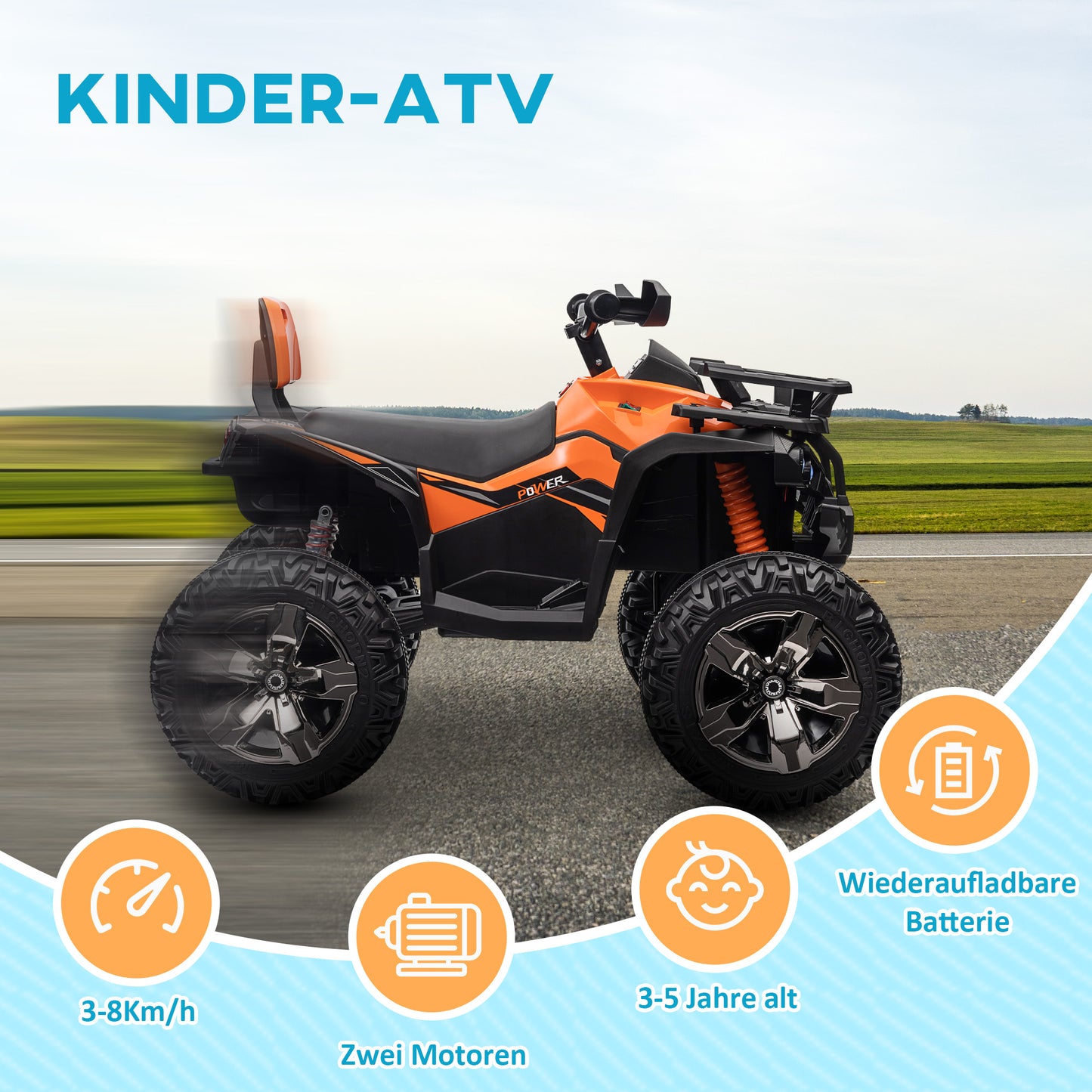 HOMCOM 12V Kinderfahrzeug mit Vorwärts-, Rückwärtsfunktion, MP3-Musikplayer, Scheinwerfer, 3-8 km/h, 3-5 Jahre, Orange