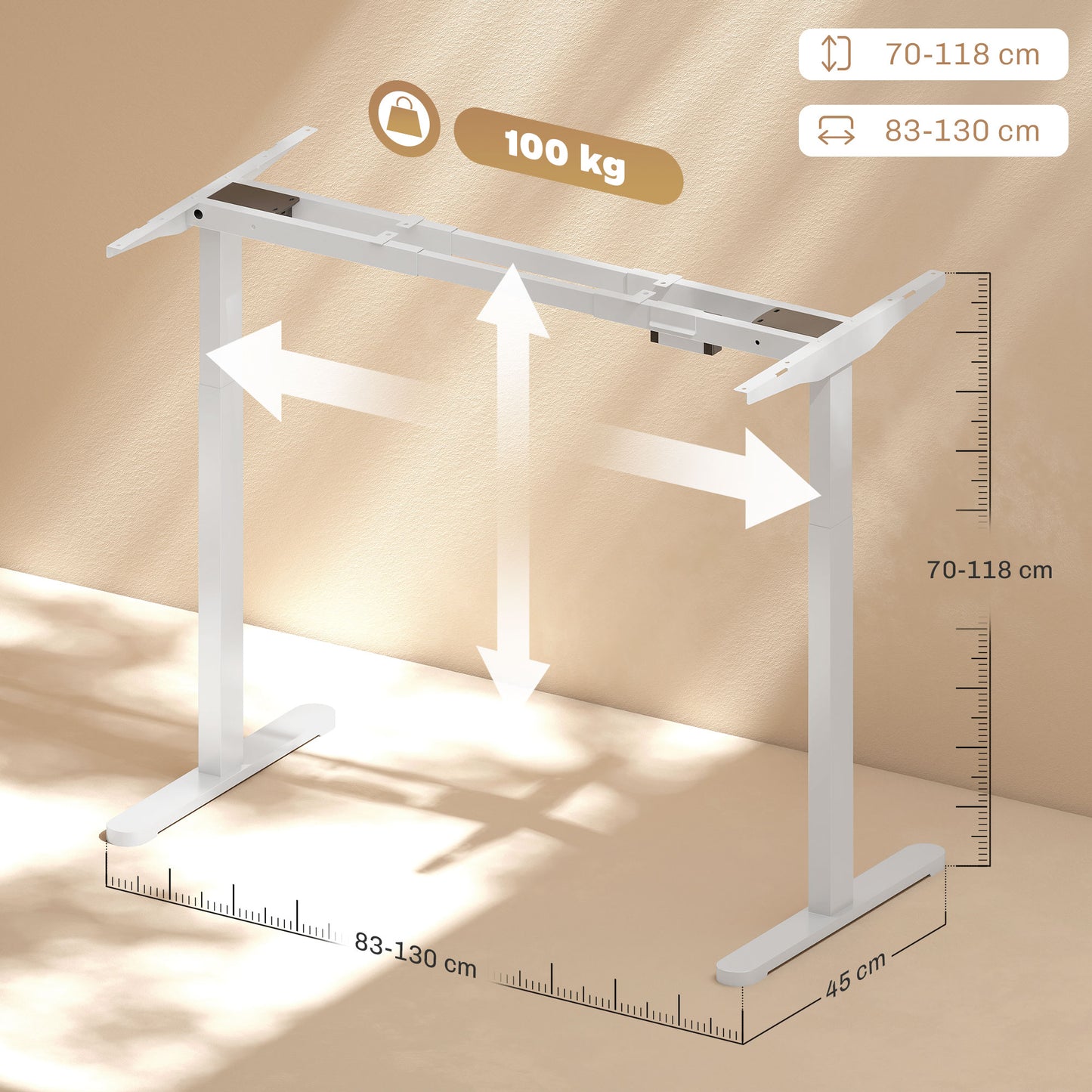HOMCOM Elektrisches Schreibtischgestell, höhenverstellbar, mit Speicherfunktion, Stahl, Weiß