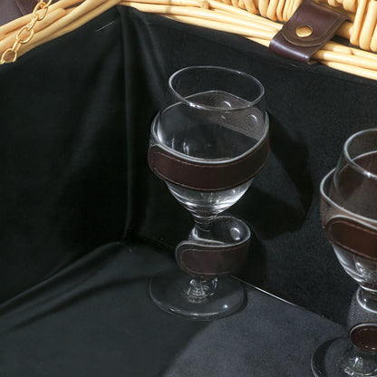 Outsunny Picknickkorb aus Weidenholz Picknickkoffer für 4 Personen mit Isoliert Kühlfach Besteck Set Naturholz