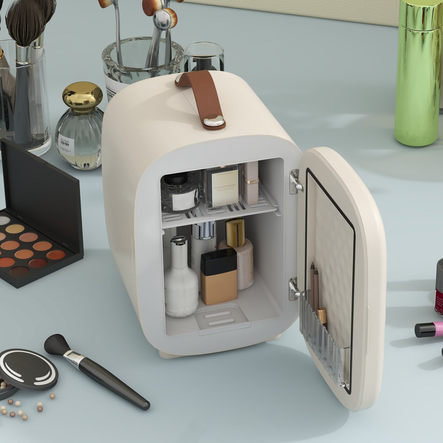 HOMCOM Mini Kühlschrank Kühlschrank Beauty Fridge, 4 L Fassungsvermögen, 20,3 x 26,3 x 28 cm, Cremeweiß