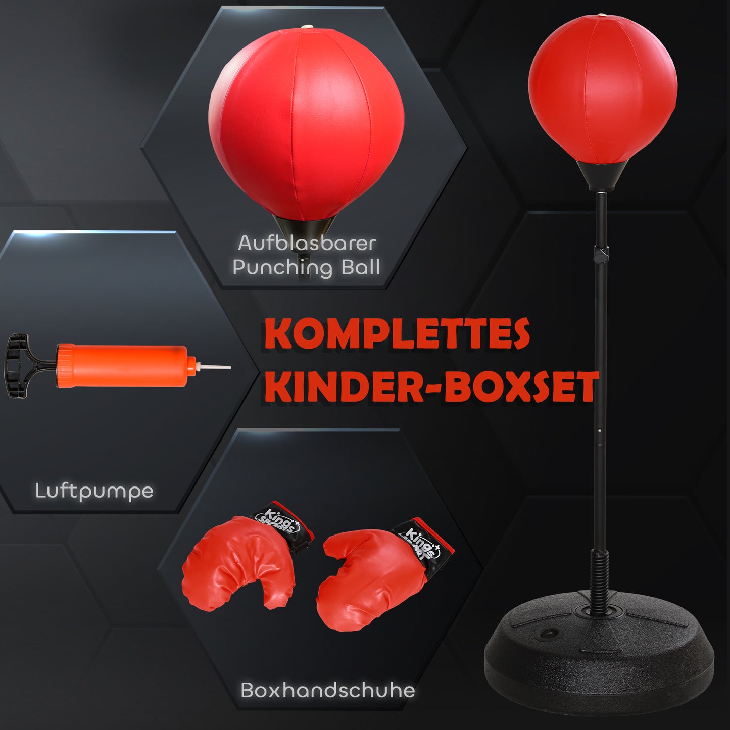 AIYAPLAY Boxsack für Kinder im Alter von 5-10 Jahren, mit Boxhandschuhen, höhenverstellbar
