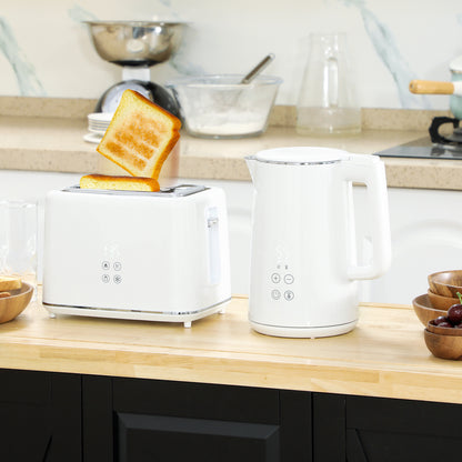 HOMCOM Küchenset mit Wasserkocher und Toaster, 7 Bräunungsstufen, schnelles Kochen, Edelstahl, Kunststoff, Weiß