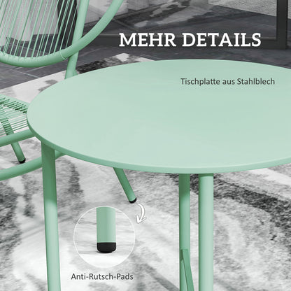 Outsunny Bistro-Set 3-teilig aus Polyrattan Wetterfest Gartenmöbel Set mit Bistrotisch Muschelförmige Gartenstühlen Grün