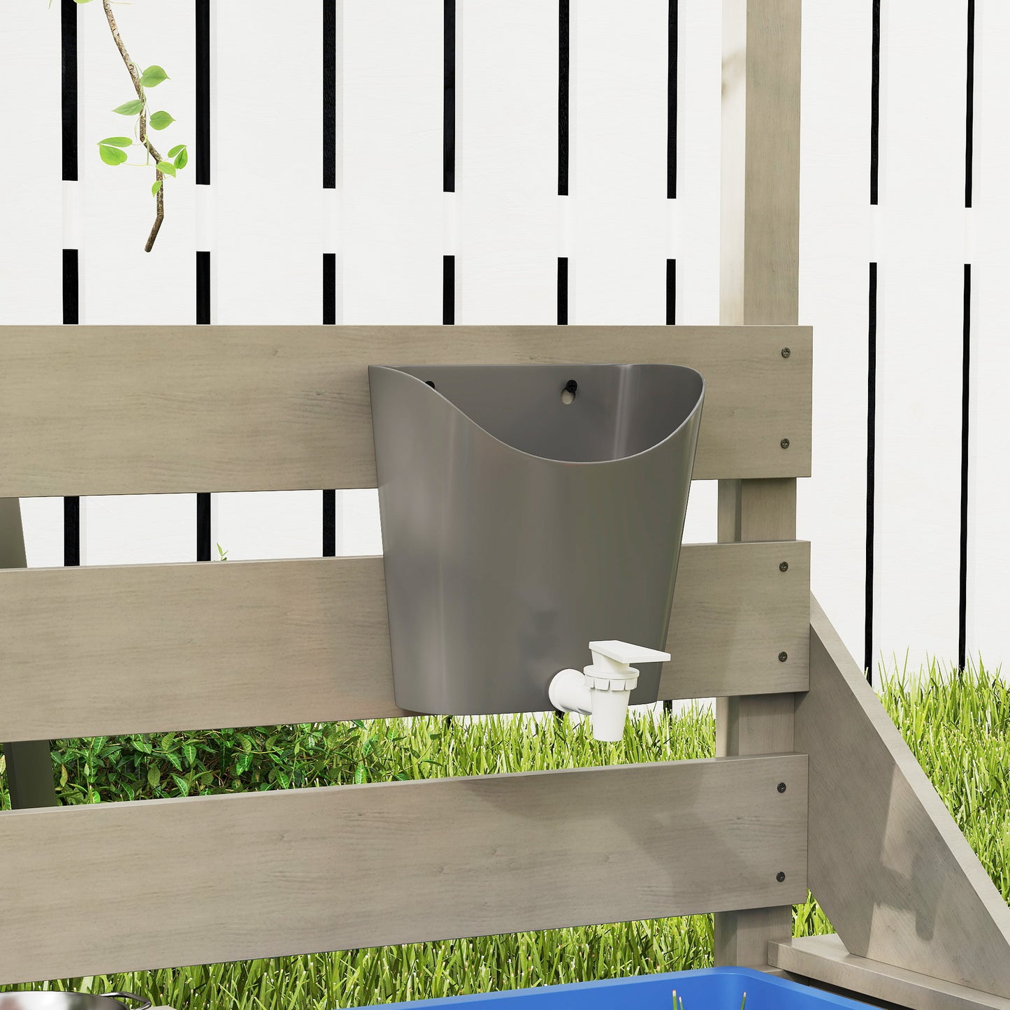 Outsunny Sandkasten mit Sonnendach Piratenschiff, inkl. Barnküchenspielset, Massivholz, 180 x 103 x 144,5 cm, Grau