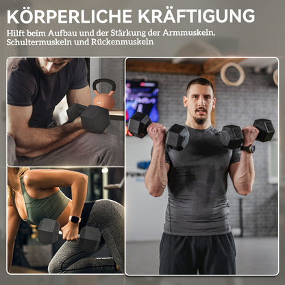 HOMCOM Hexagon Hanteln, 2er Set Hanteln mit gerändeltem Griff, Kurzhantelset aus Gusseisen, 2 x 6 kg, Kurzhanteln für Männer Frauen, Zuhause, Fitnessstudio, Krafttraining