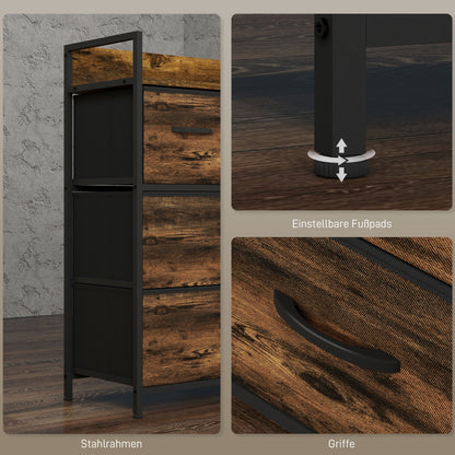 HOMCOM Kommode, Sideboard, 4 Stoffschubladen, Industrial Design, 60x29x85cm, Braun/Schwarz